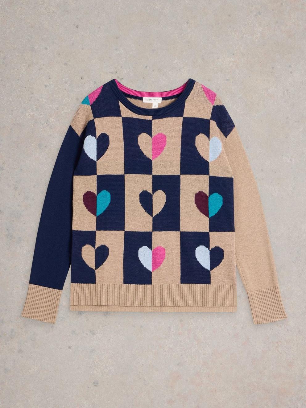 CITY CHECK HEART JUMPER in NAT MLT - FLAT FRONT