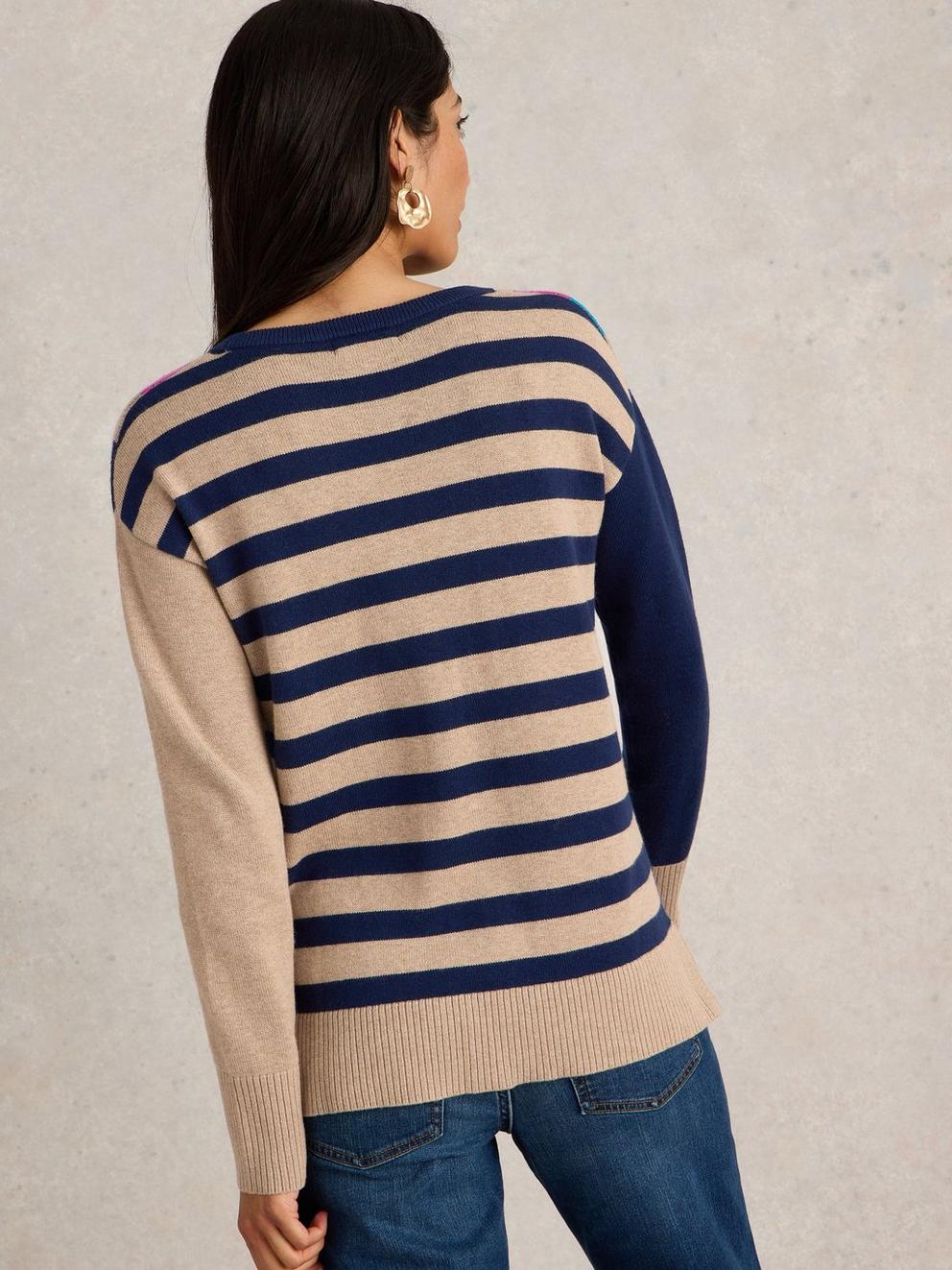 CITY CHECK HEART JUMPER in NAT MLT - MODEL BACK