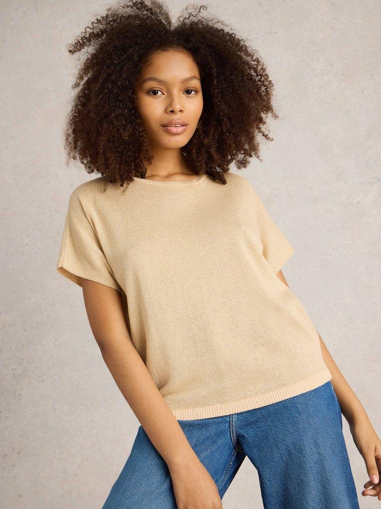 LENA SPARKLE KNIT TEE in GLD TN MET - LIFESTYLE