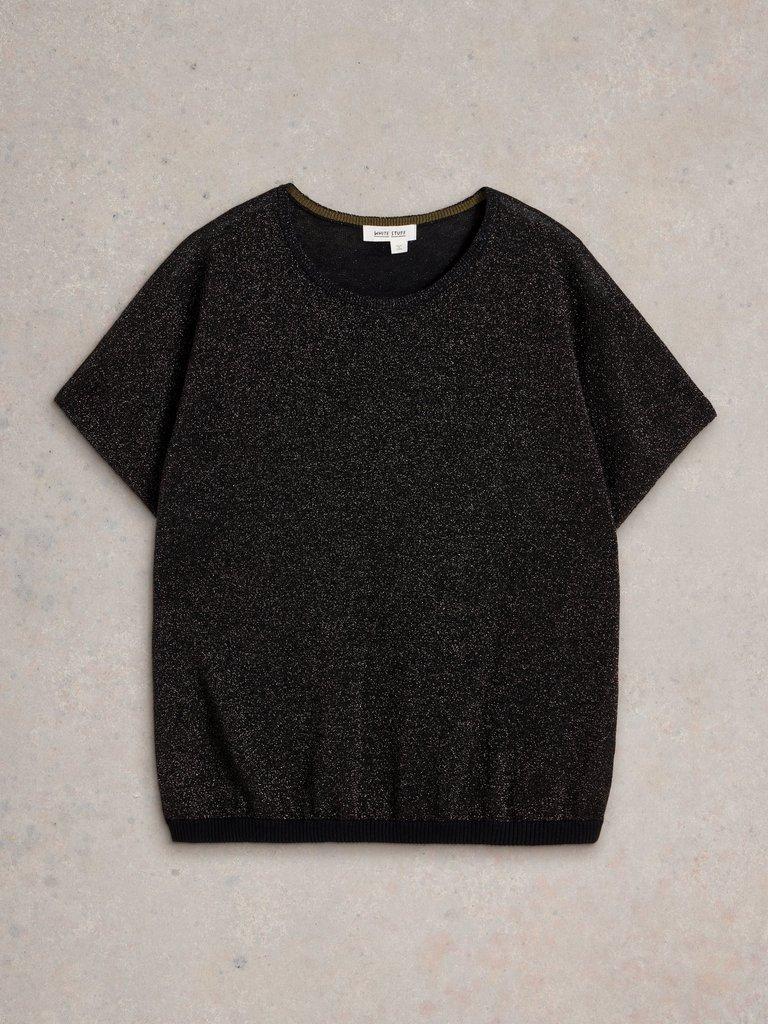 LENA SPARKLE KNIT TEE in PURE BLK - FLAT FRONT
