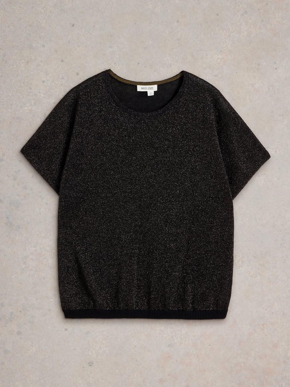 LENA SPARKLE KNIT TEE in PURE BLK - FLAT FRONT