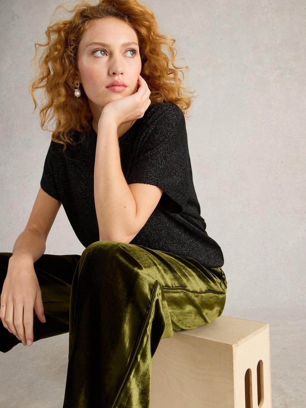 LENA SPARKLE KNIT TEE in PURE BLK - LIFESTYLE