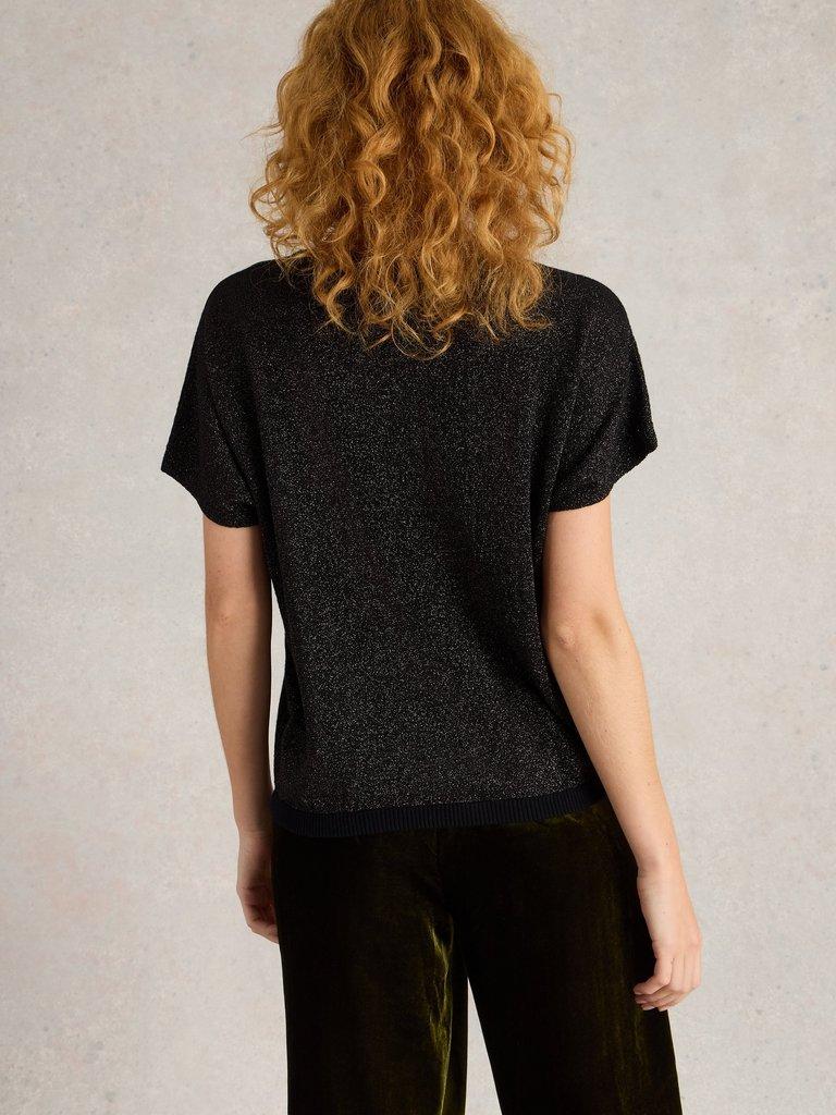 LENA SPARKLE KNIT TEE in PURE BLK - MODEL BACK
