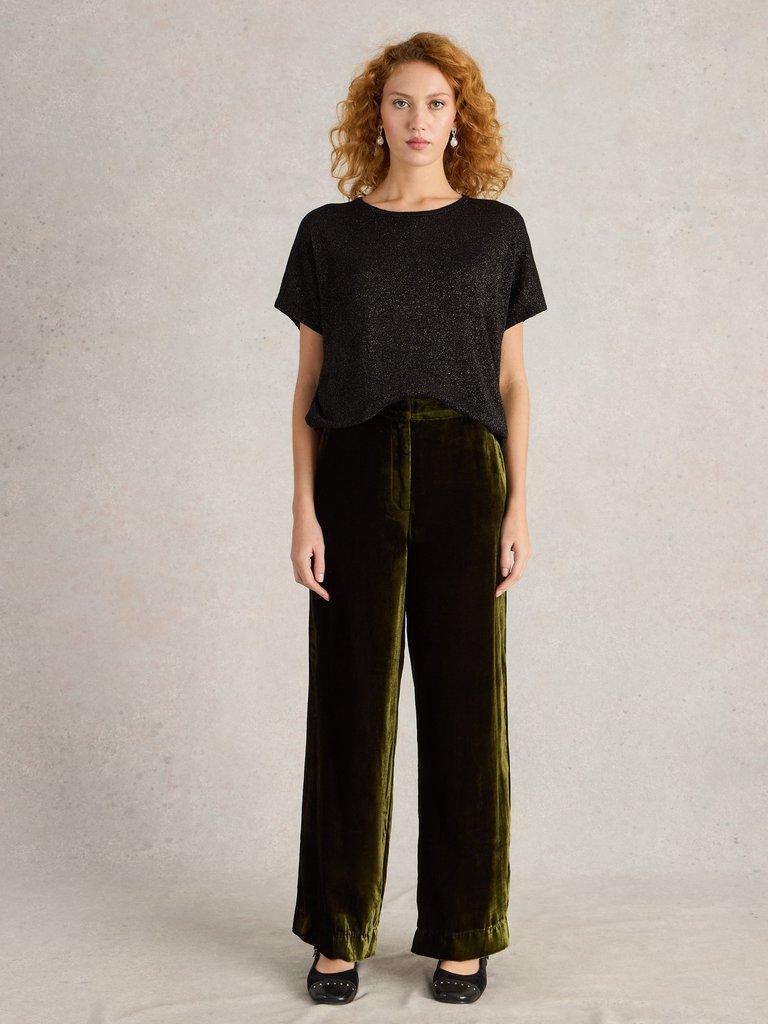 LENA SPARKLE KNIT TEE in PURE BLK - MODEL FRONT