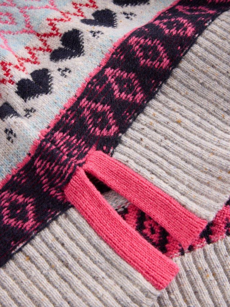 GABBY LONGLINE WOOL FAIRISLE in GREY MLT - FLAT DETAIL