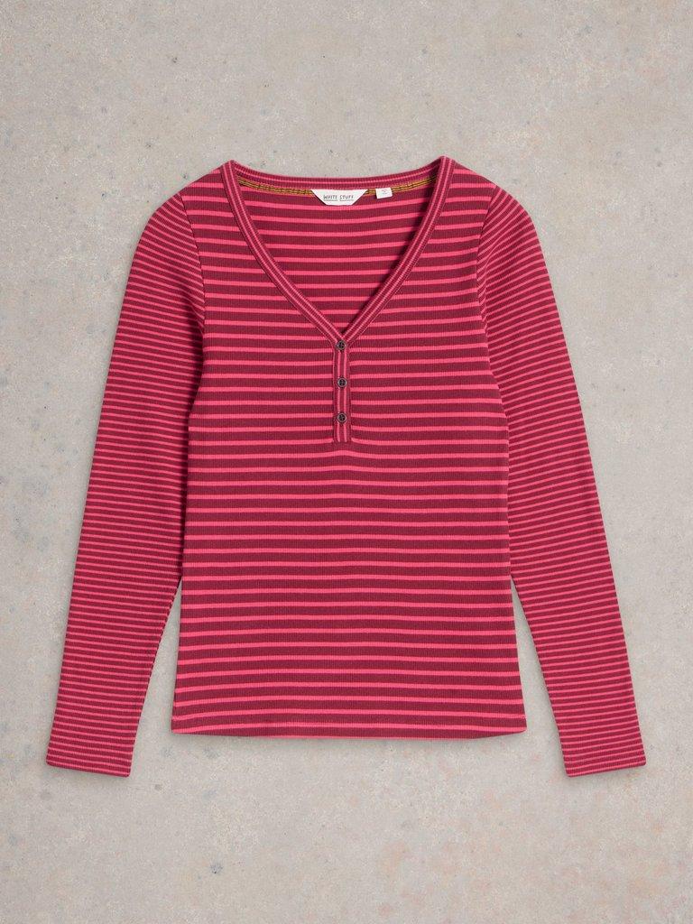 HALLEY RIB STRIPED HENLEY in PINK MLT - FLAT FRONT