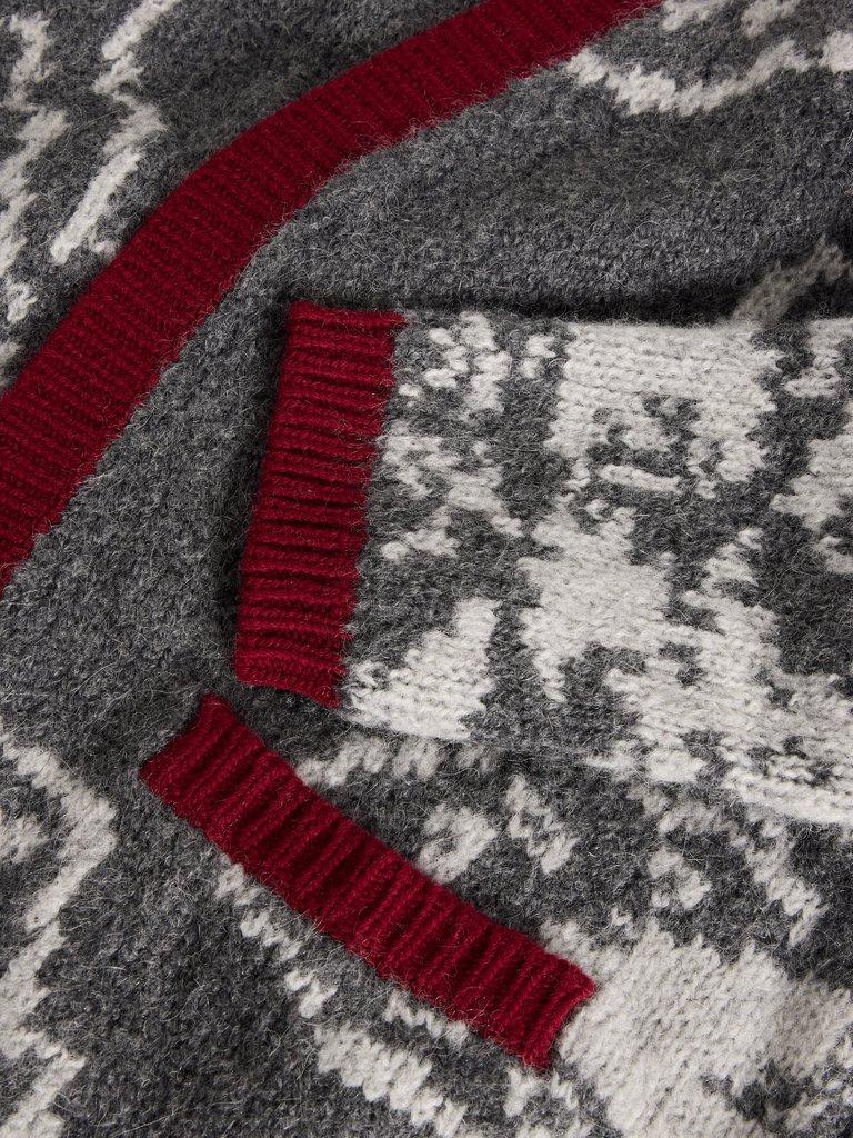 FIONA FLORAL LONGLINE WOOL CARDI in GREY MLT - FLAT DETAIL