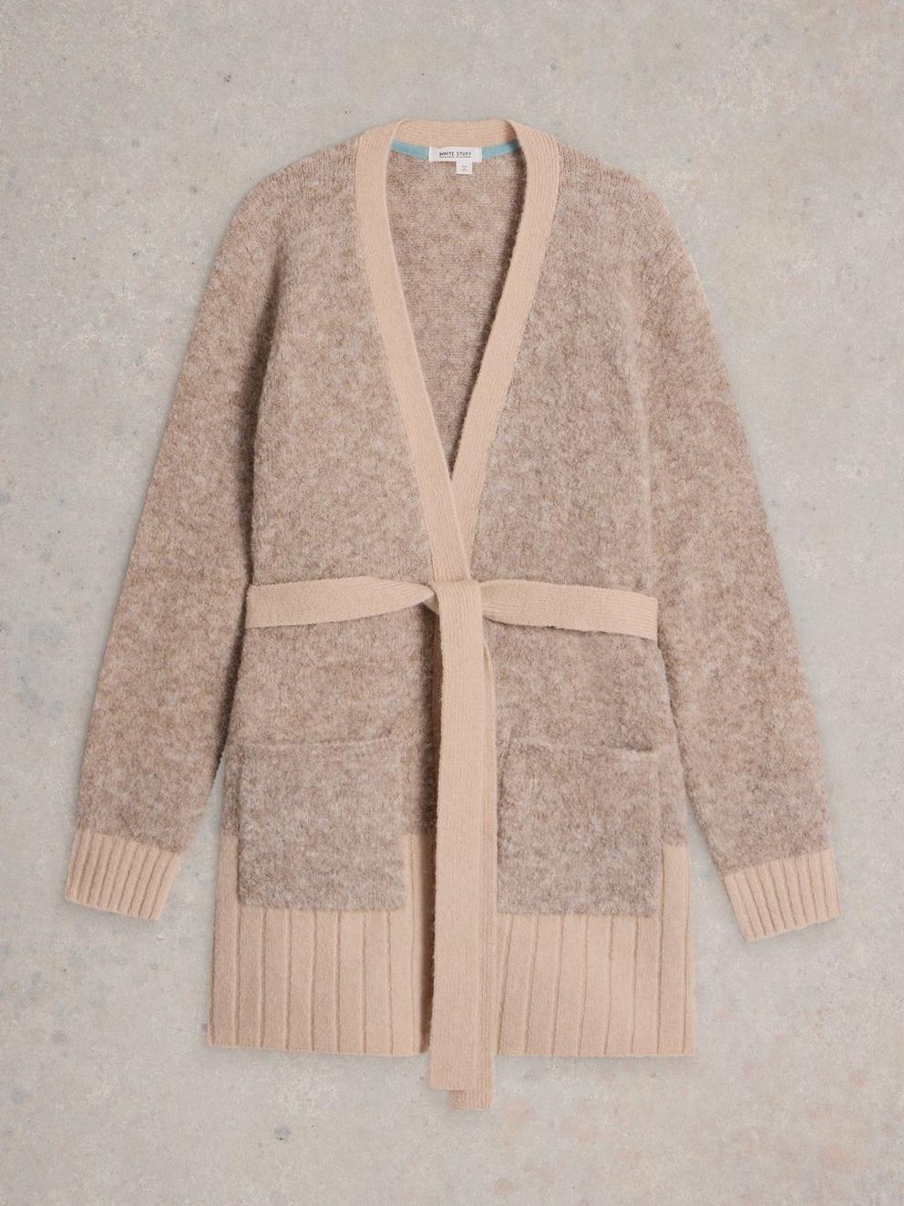 BOBBY BOUCLE BELTED CARDI in LGT NAT - FLAT FRONT
