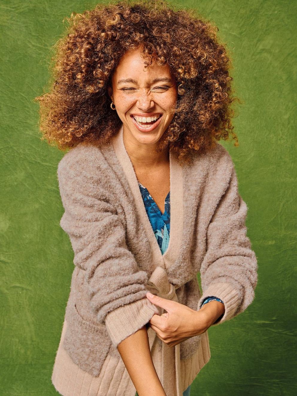 BOBBY BOUCLE BELTED CARDI in LGT NAT - MIXED