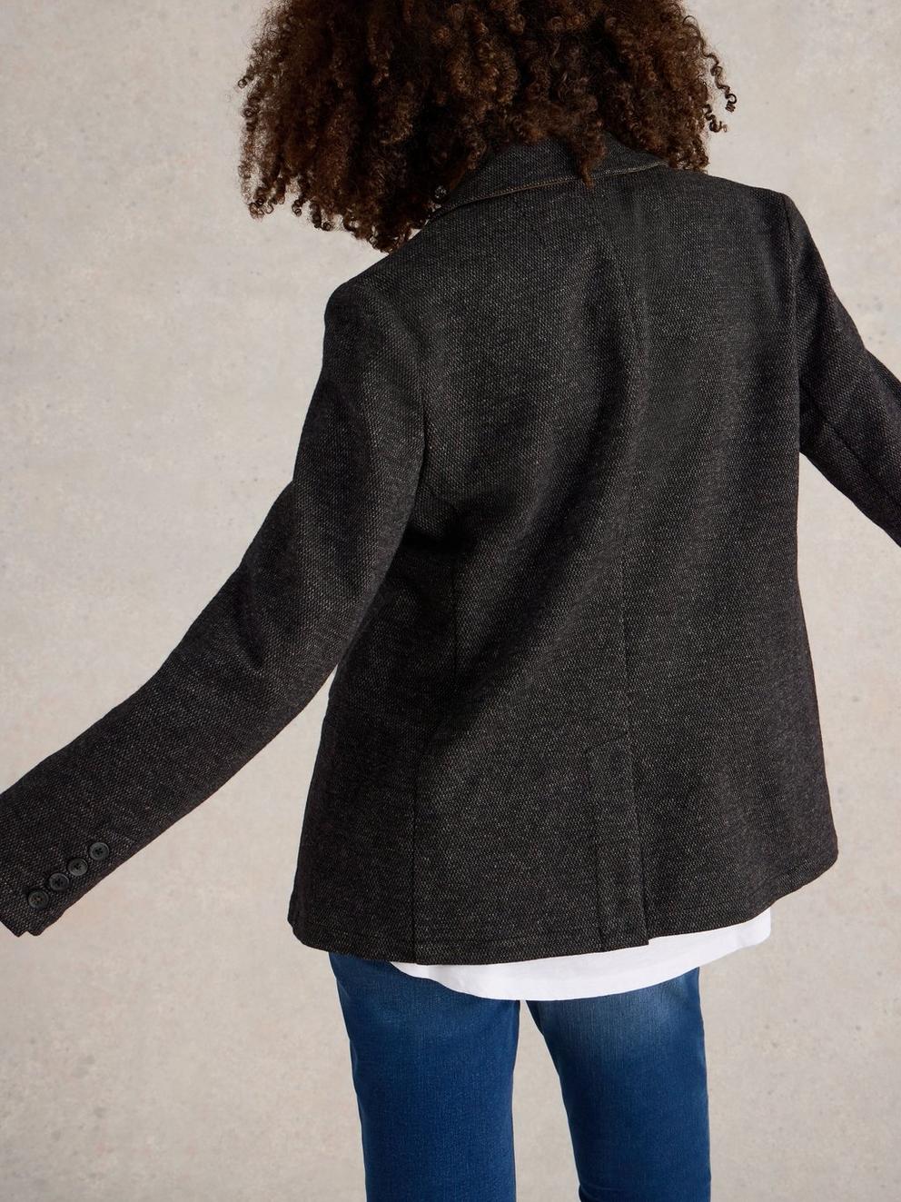 Evelyn Jersey Tailored Blazer in GREY MLT - MODEL BACK
