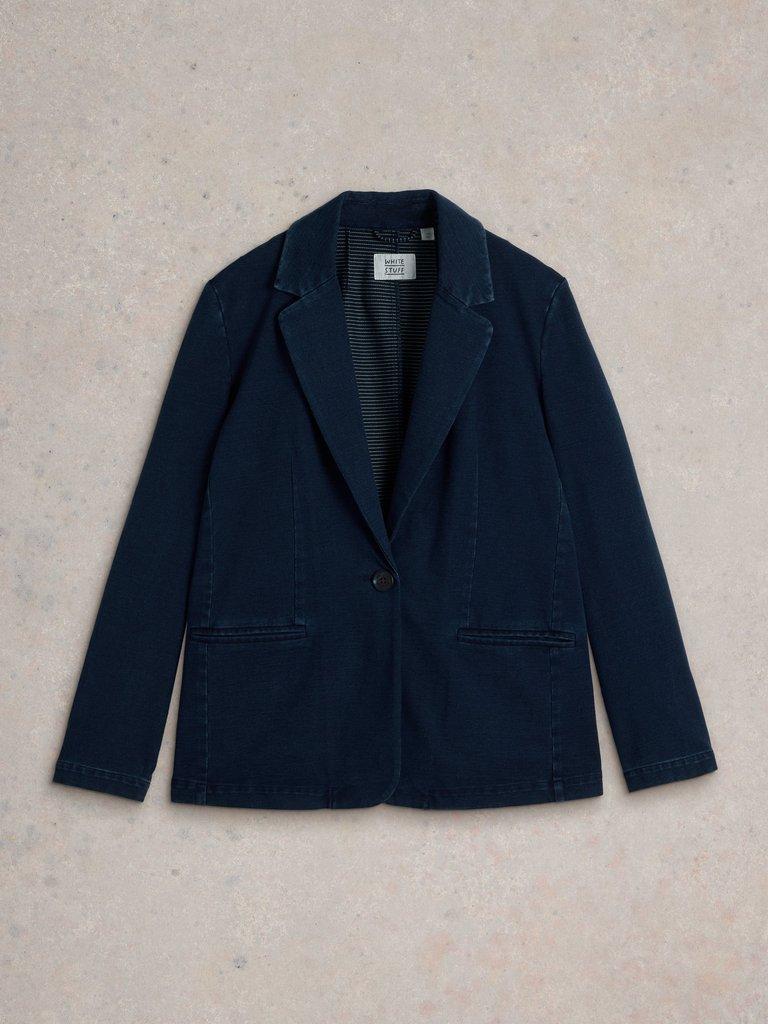 Evelyn Cotton Jersey Blazer in DK DENIM - FLAT FRONT