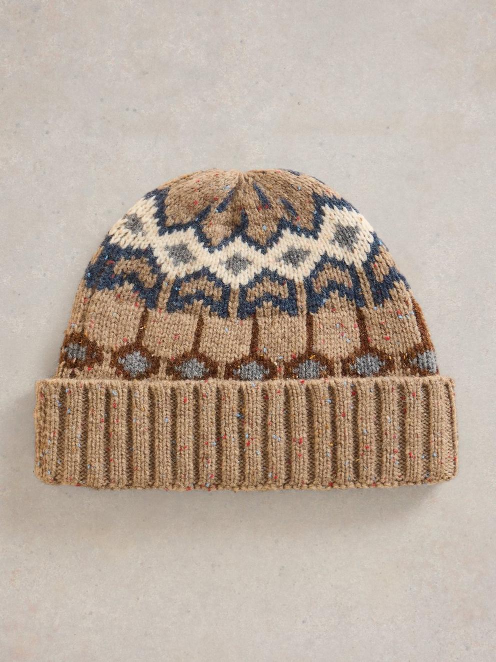 Grove Fairisle Beanie in NAT MLT - FLAT DETAIL