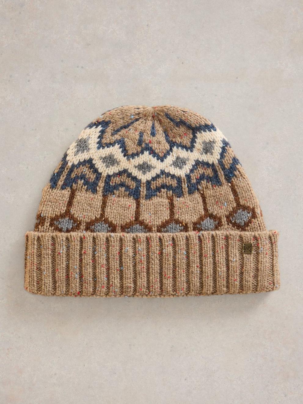 Grove Fairisle Beanie in NAT MLT - FLAT FRONT