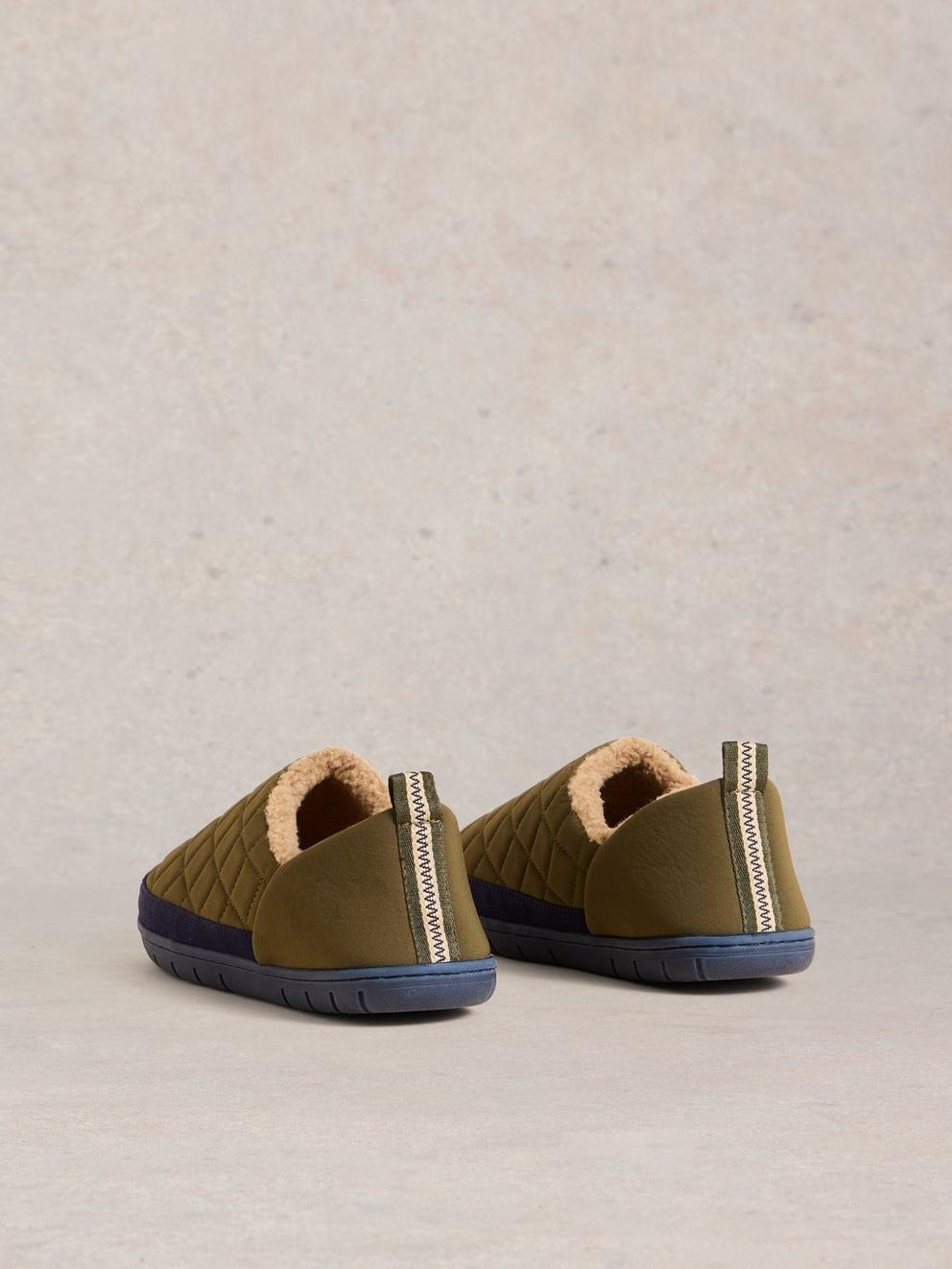 Nylon Puffer Slipper in KHAKI GRN - FLAT BACK