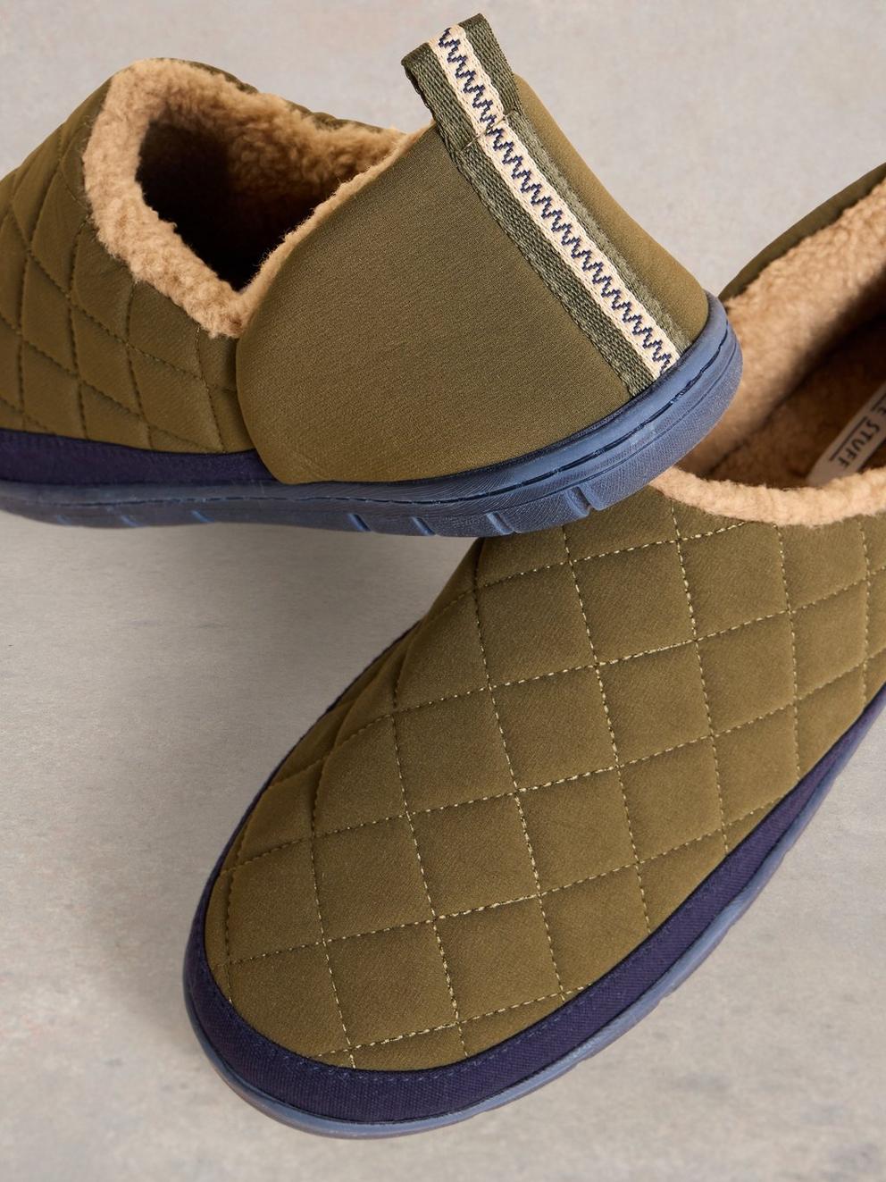 Nylon Puffer Slipper in KHAKI GRN - FLAT DETAIL
