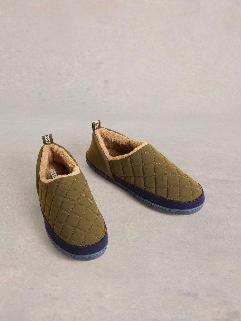 Nylon Puffer Slipper in KHAKI GRN - FLAT FRONT