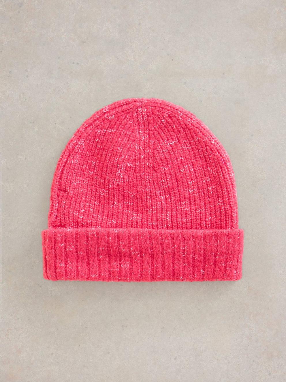 Abby Knitted Beanie in BRT PINK - FLAT DETAIL