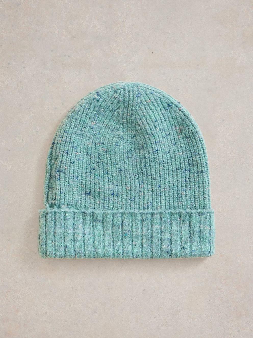 Abby Knitted Beanie in LGT TEAL - FLAT DETAIL