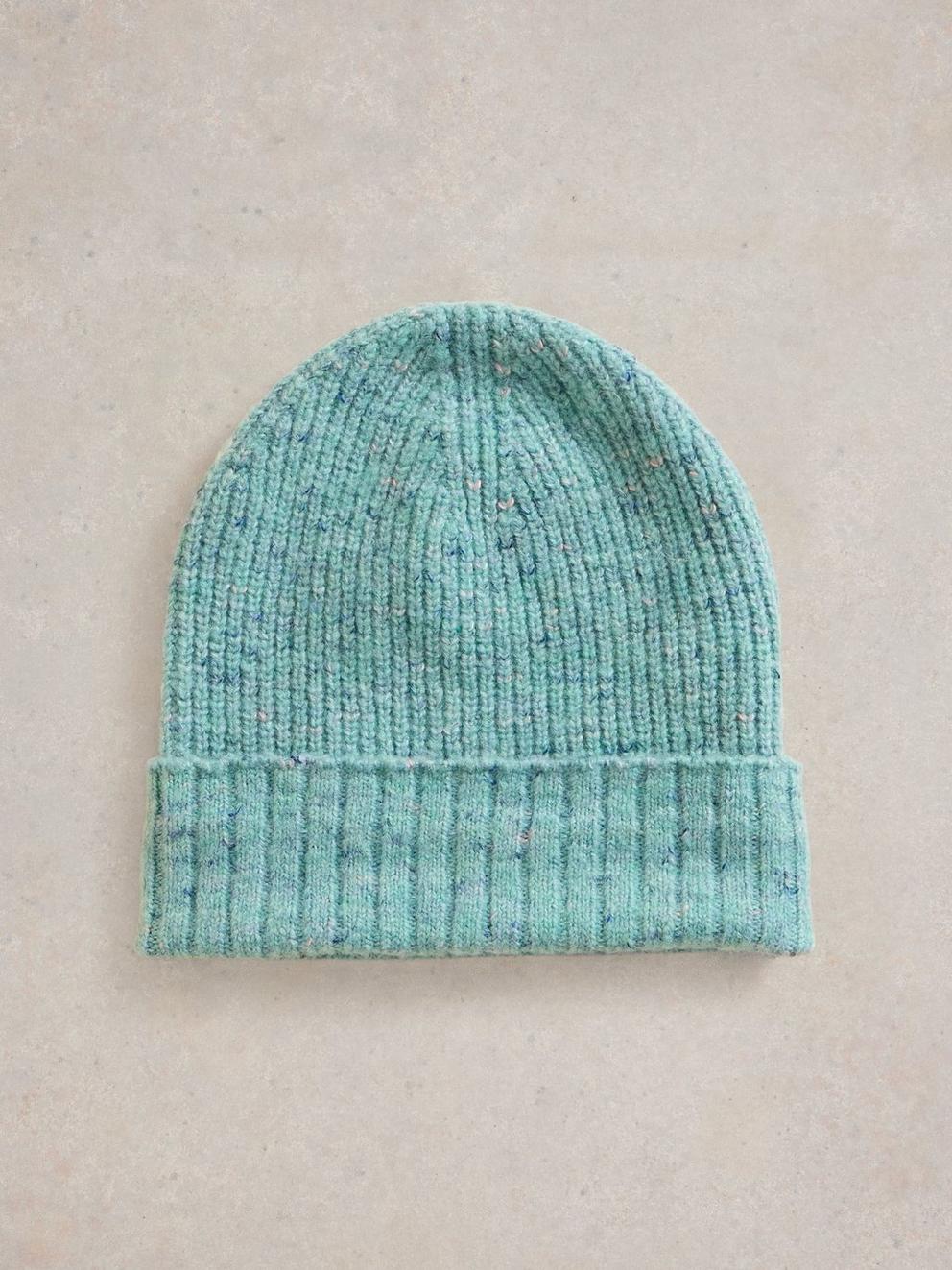 Abby Knitted Beanie in LGT TEAL - FLAT FRONT