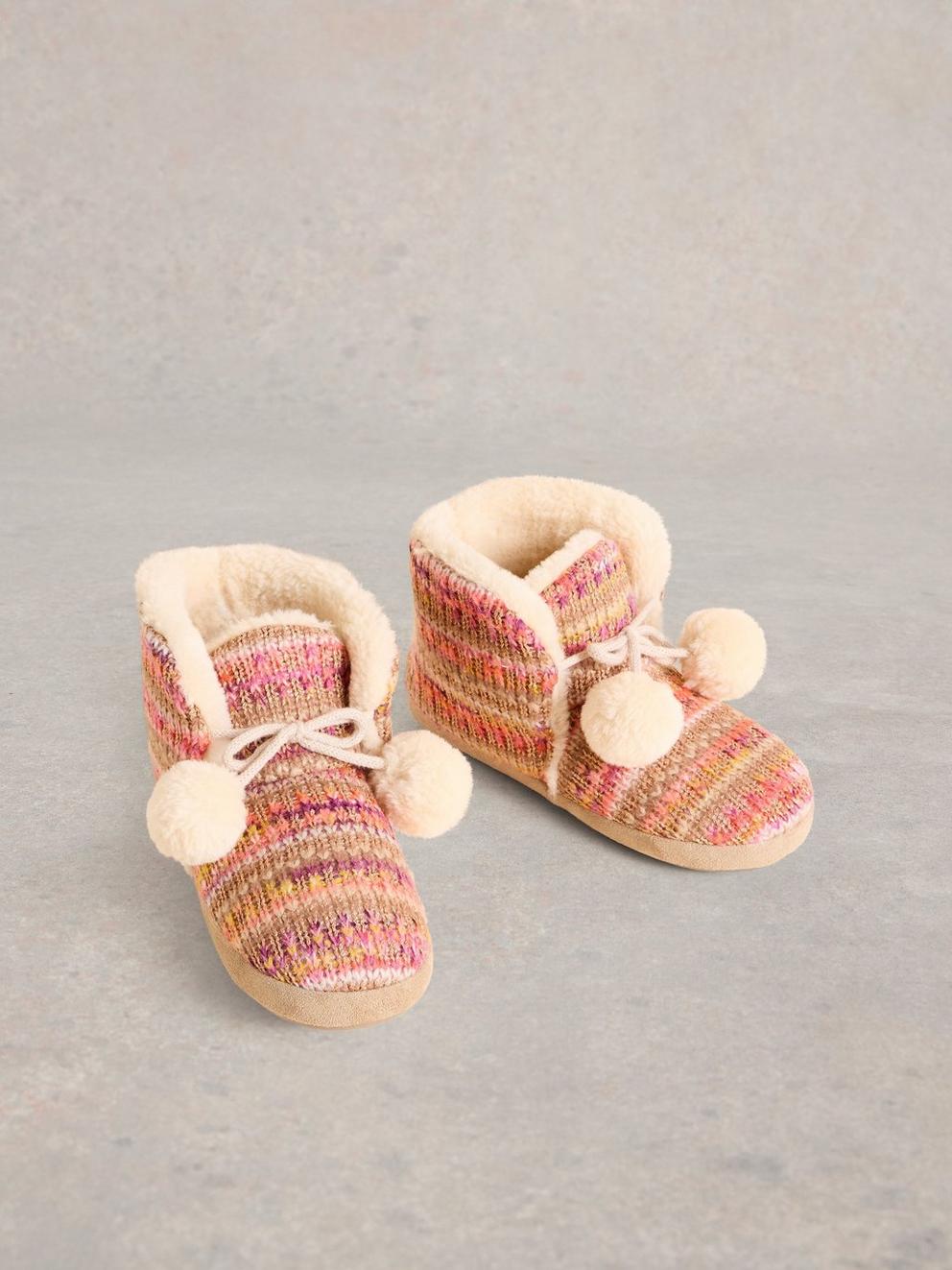 Knitted Bootie Slipper in NAT MLT - FLAT FRONT