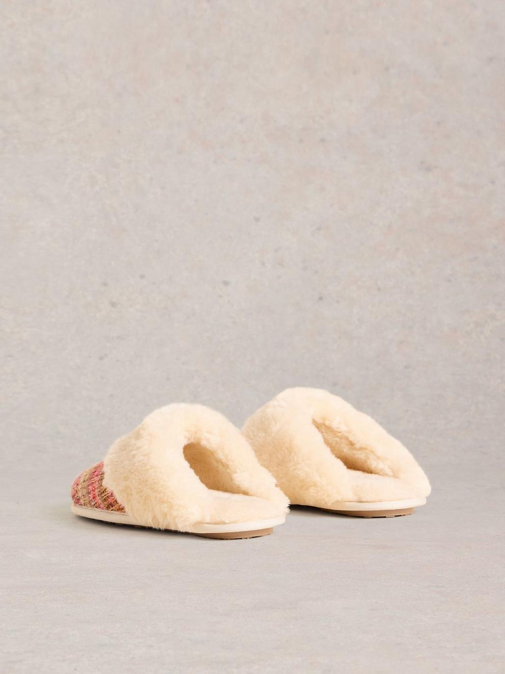 Knitted Mule Slippers in NAT MLT - FLAT BACK