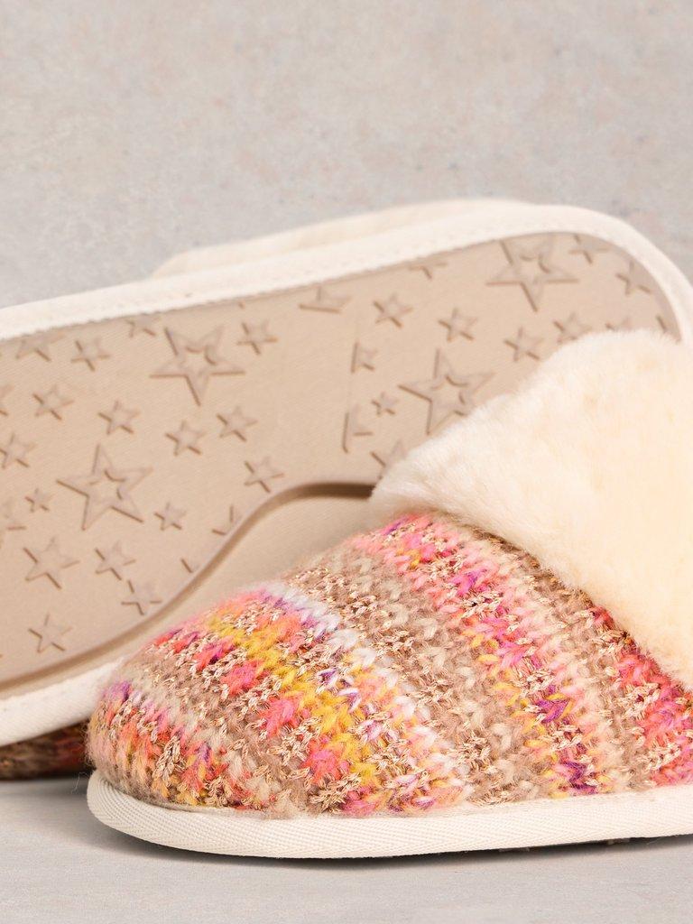 Knitted Mule Slippers in NAT MLT - FLAT DETAIL