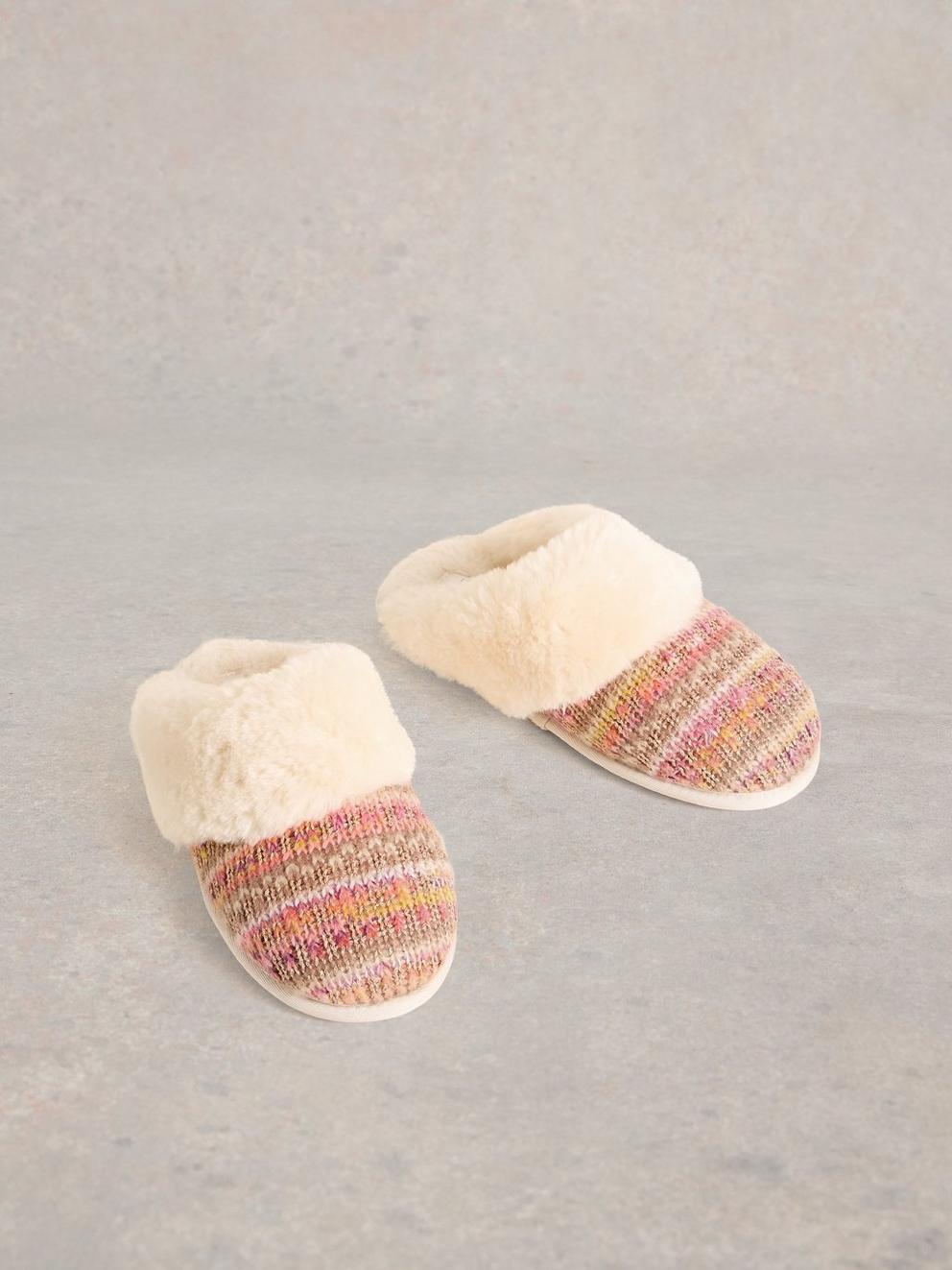 Knitted Mule Slippers in NAT MLT - FLAT FRONT