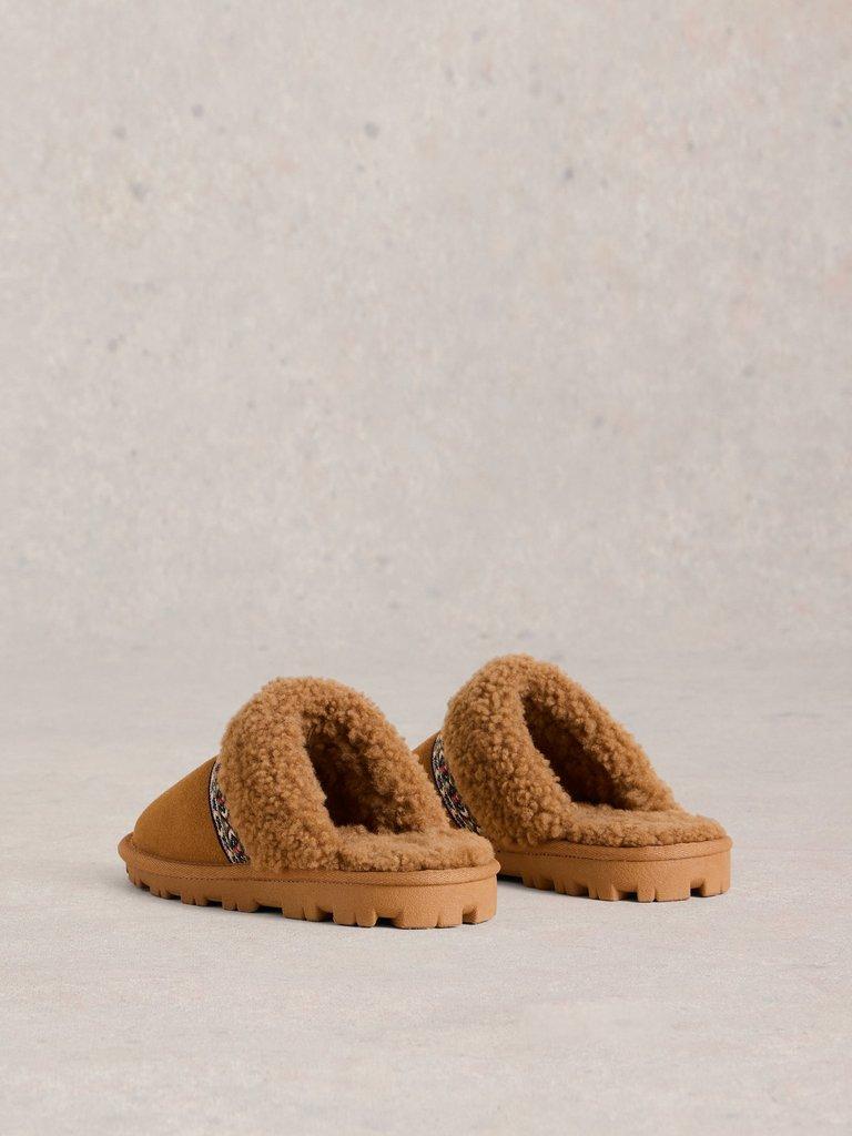 Suede Shearling Slipper Mule in TAN MULTI - FLAT BACK