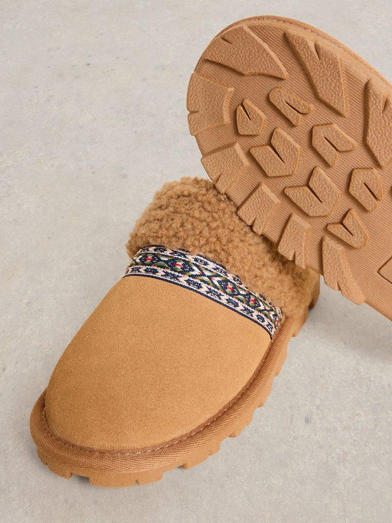 Suede Shearling Slipper Mule in TAN MULTI - FLAT DETAIL