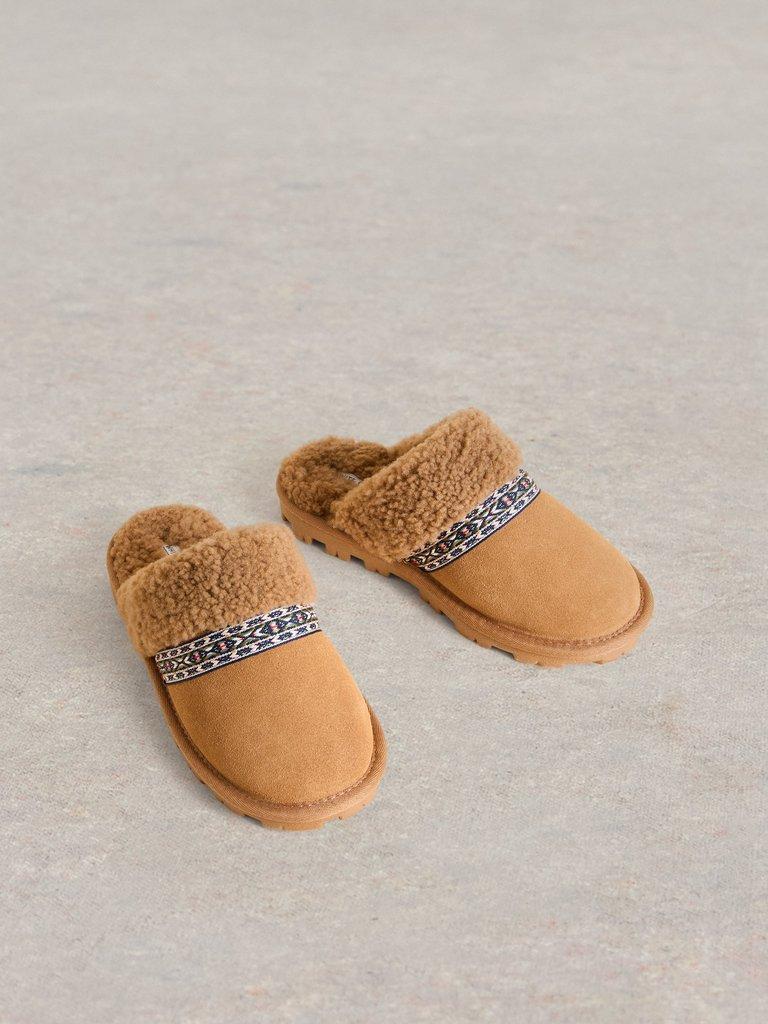 Suede Shearling Slipper Mule in TAN MULTI - FLAT FRONT