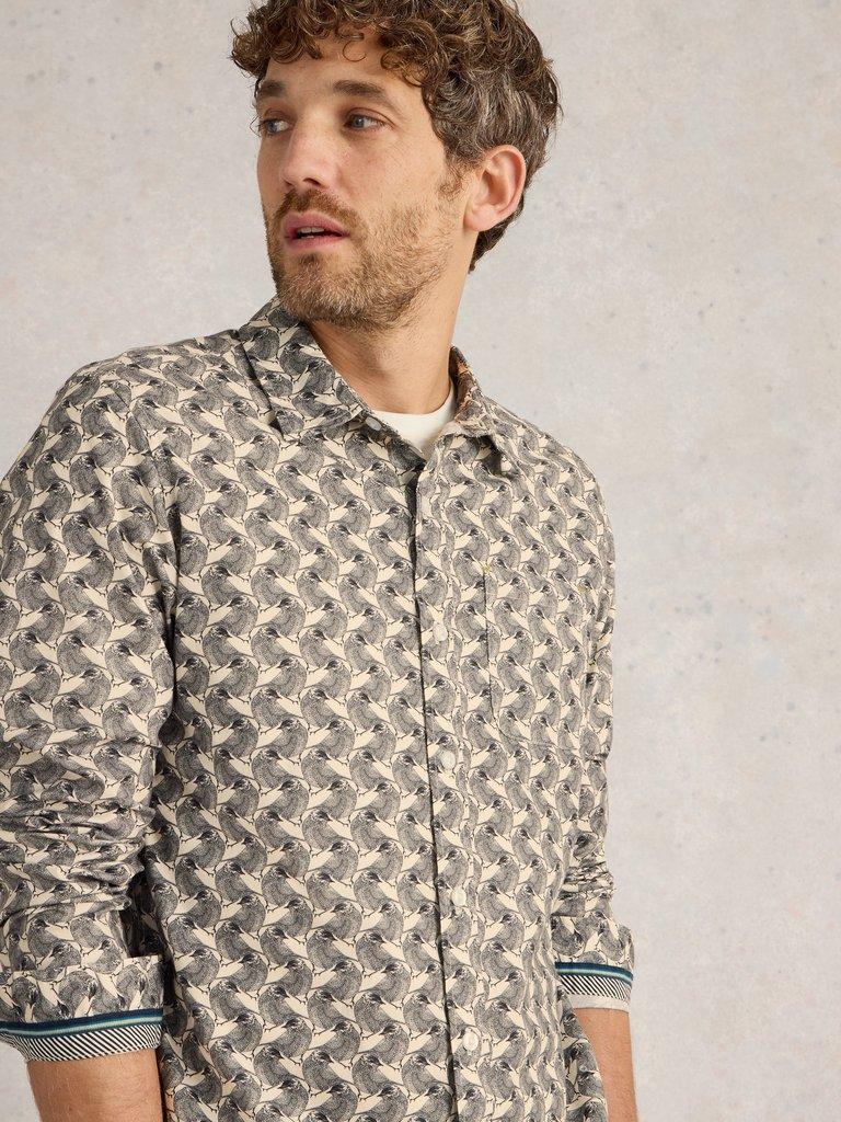 Bird Printed Shirt in WHITE PR - MODEL BACK