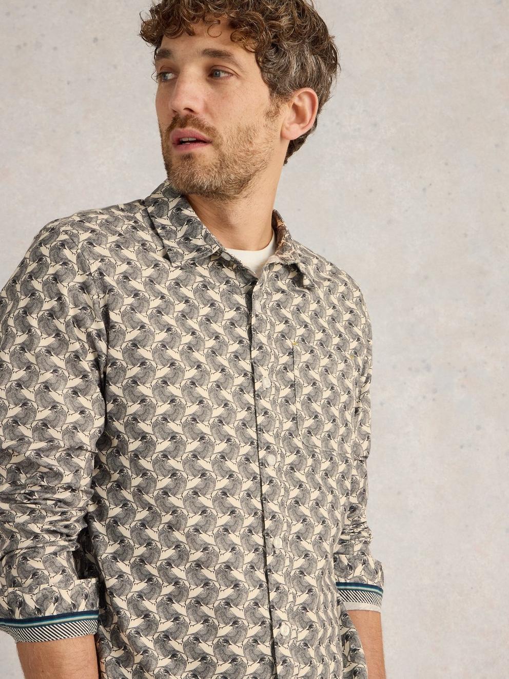Bird Printed Shirt in WHITE PR - MODEL BACK