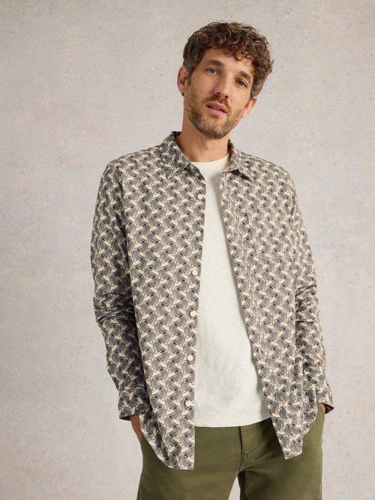 Bird Printed Shirt in WHITE PR - MODEL DETAIL
