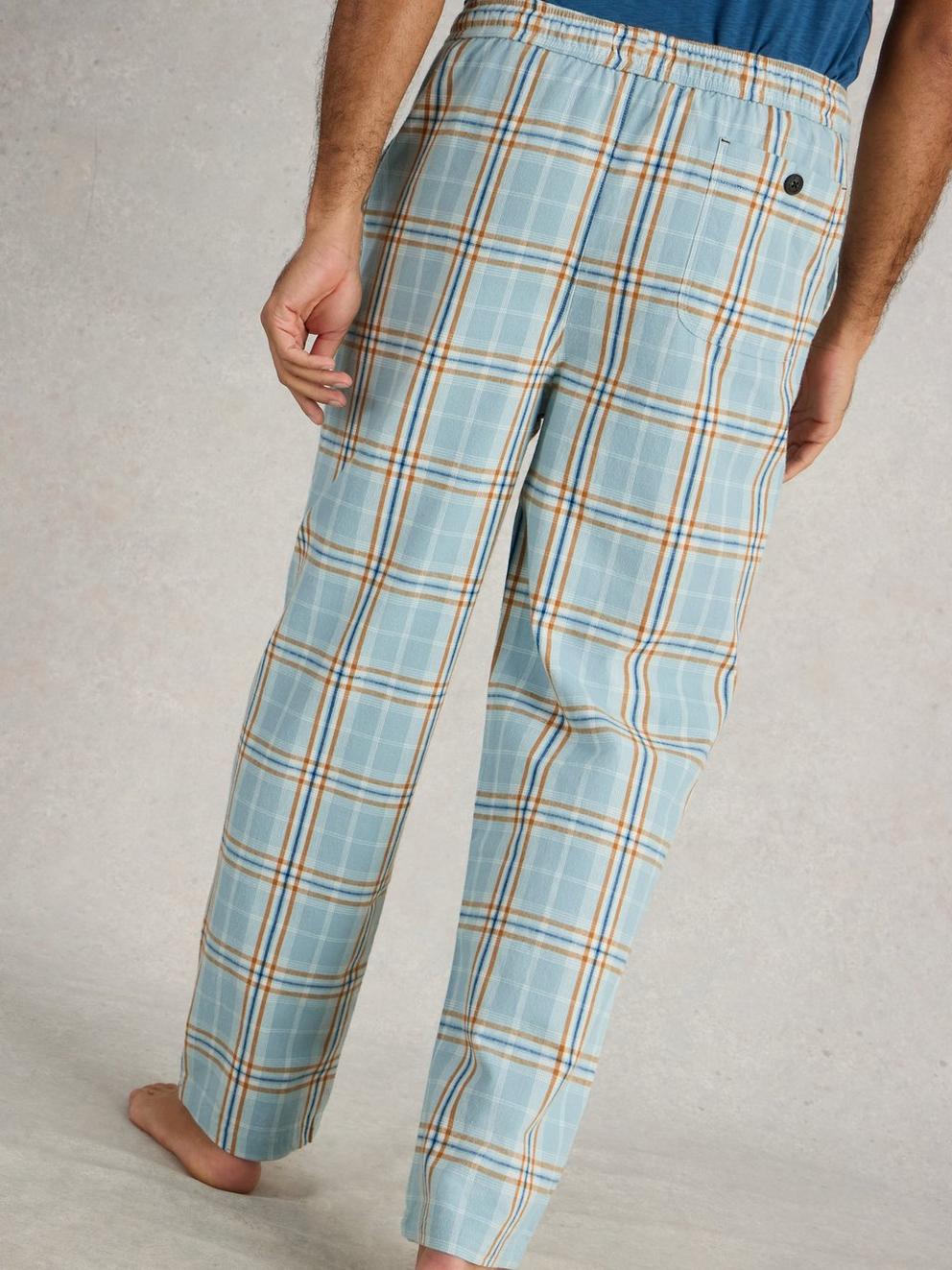 Moorland Flannel PJ Trousers in BLUE MLT - MODEL BACK
