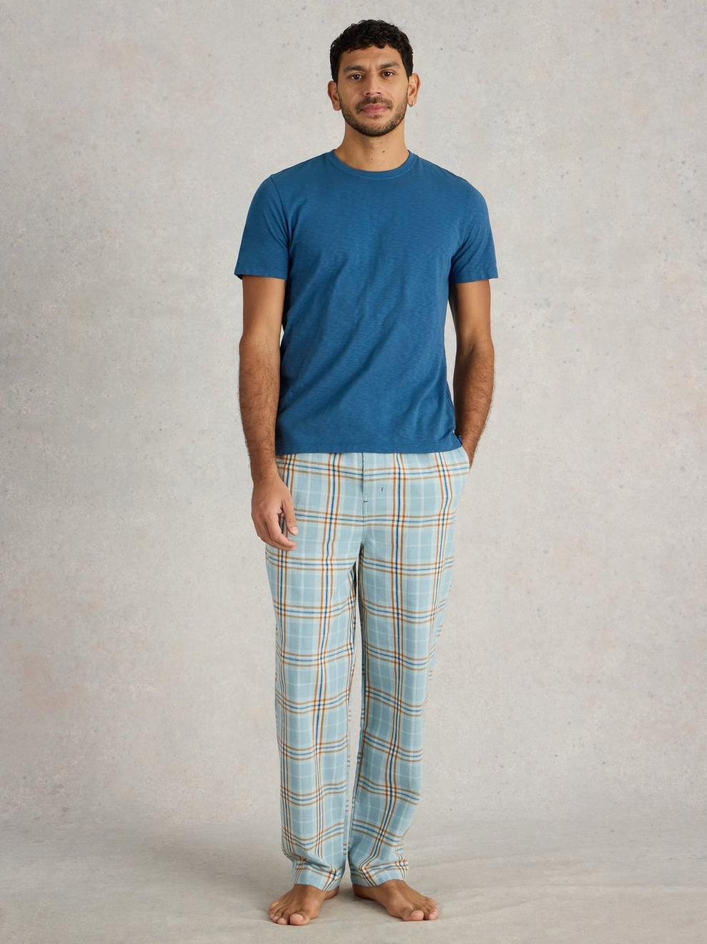 Moorland Flannel PJ Trousers in BLUE MLT - MODEL FRONT