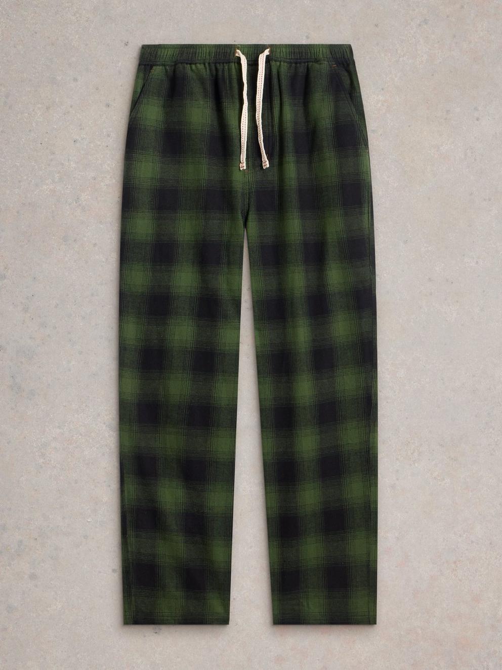 Moorland Flannel PJ Trousers in GREEN MLT - FLAT FRONT