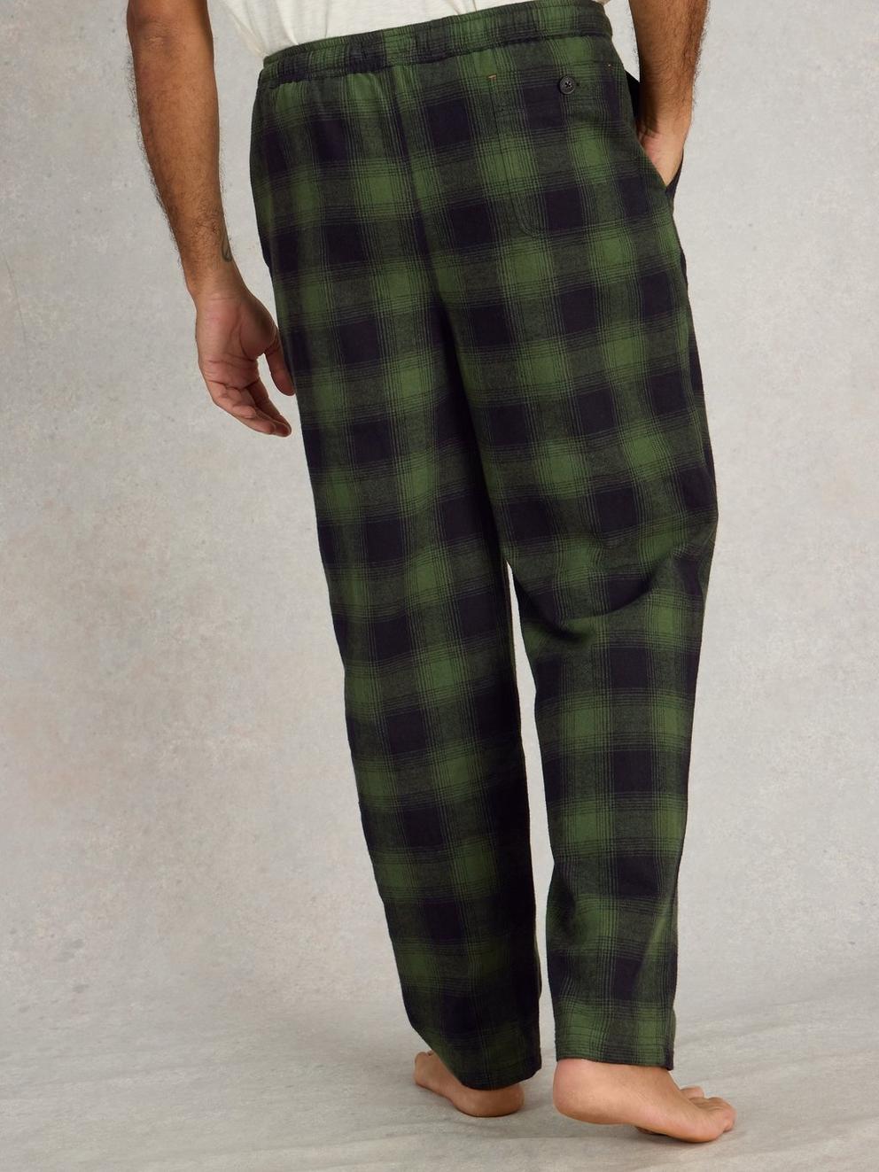 Moorland Flannel PJ Trousers in GREEN MLT - MODEL BACK