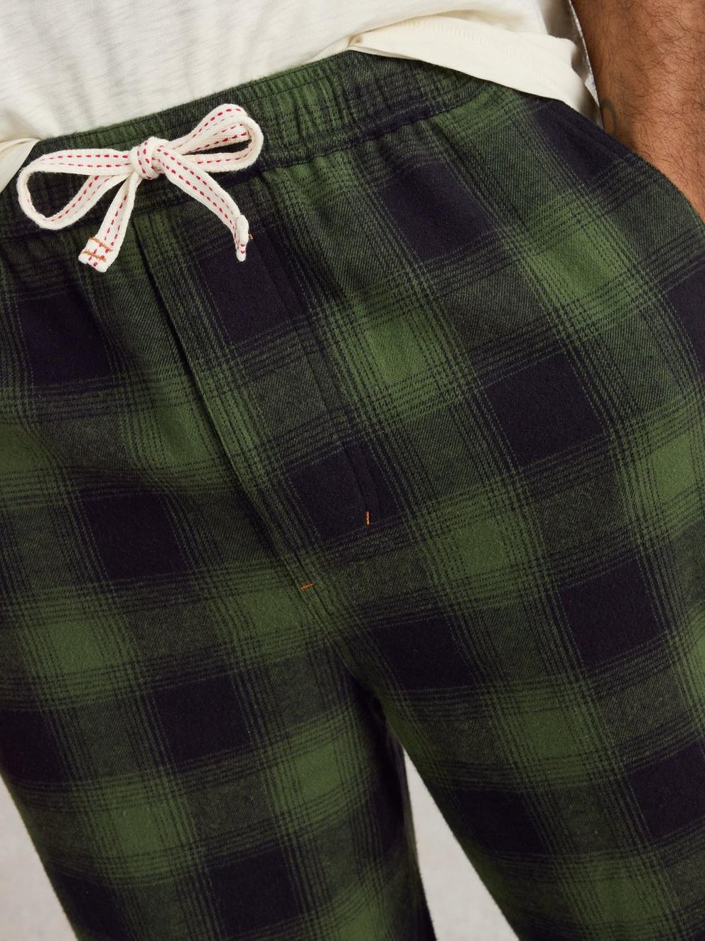 Moorland Flannel PJ Trousers in GREEN MLT - MODEL DETAIL