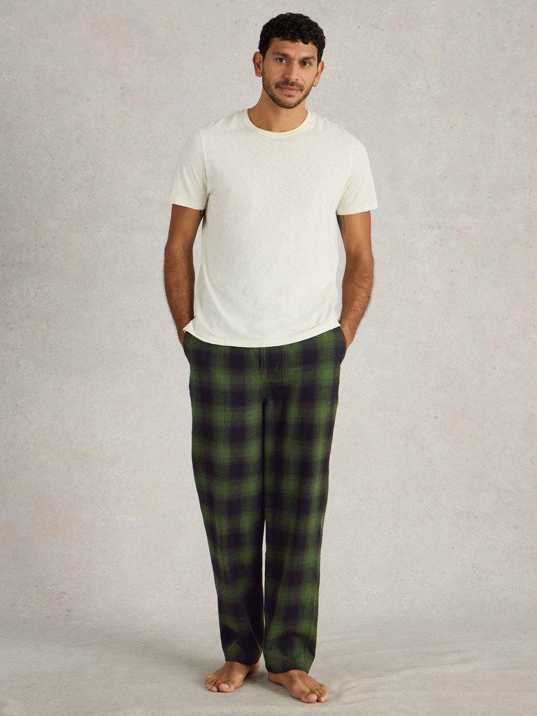 Moorland Flannel PJ Trousers in GREEN MLT - MODEL FRONT