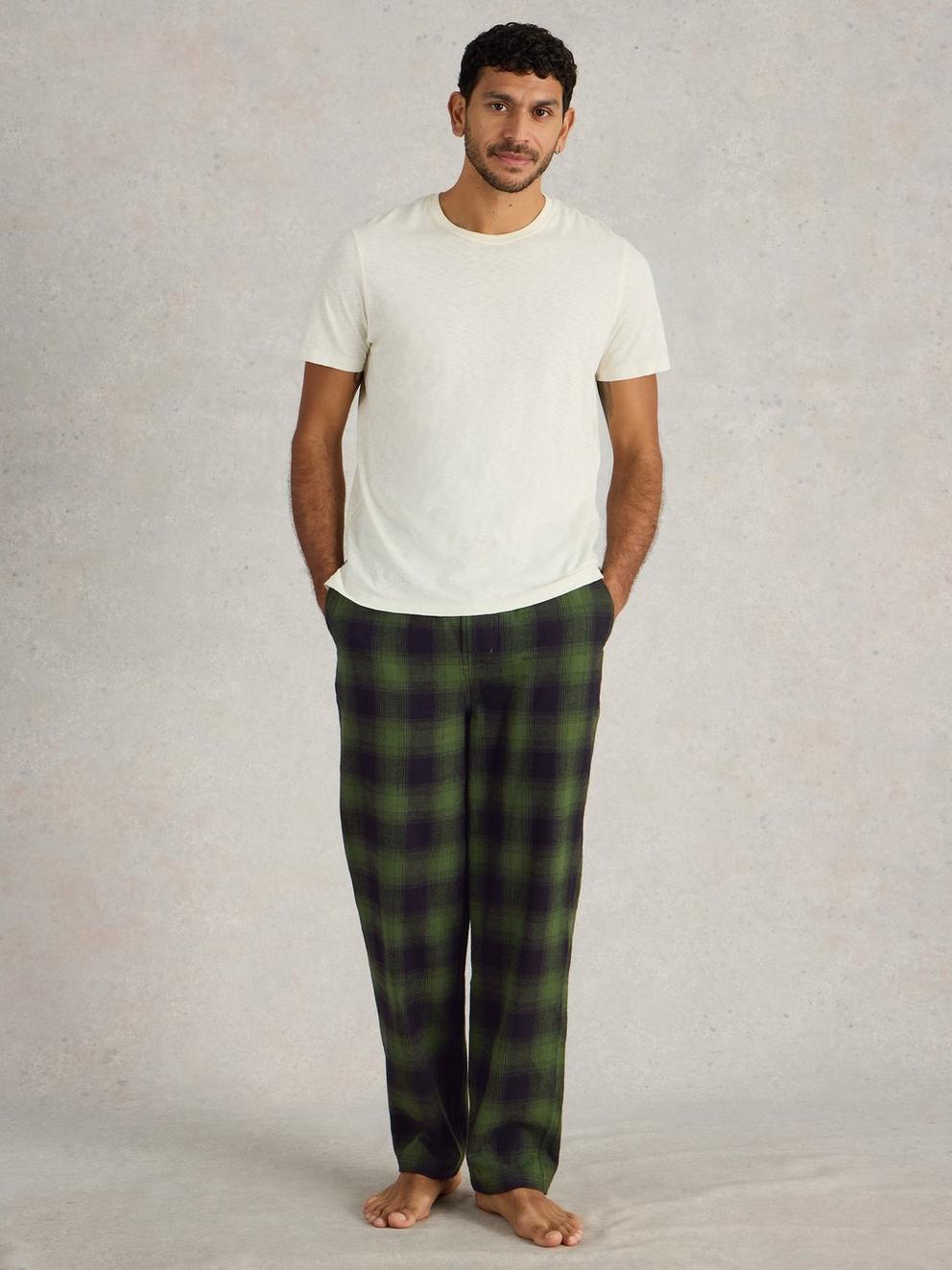 Moorland Flannel PJ Trousers in GREEN MLT - MODEL FRONT