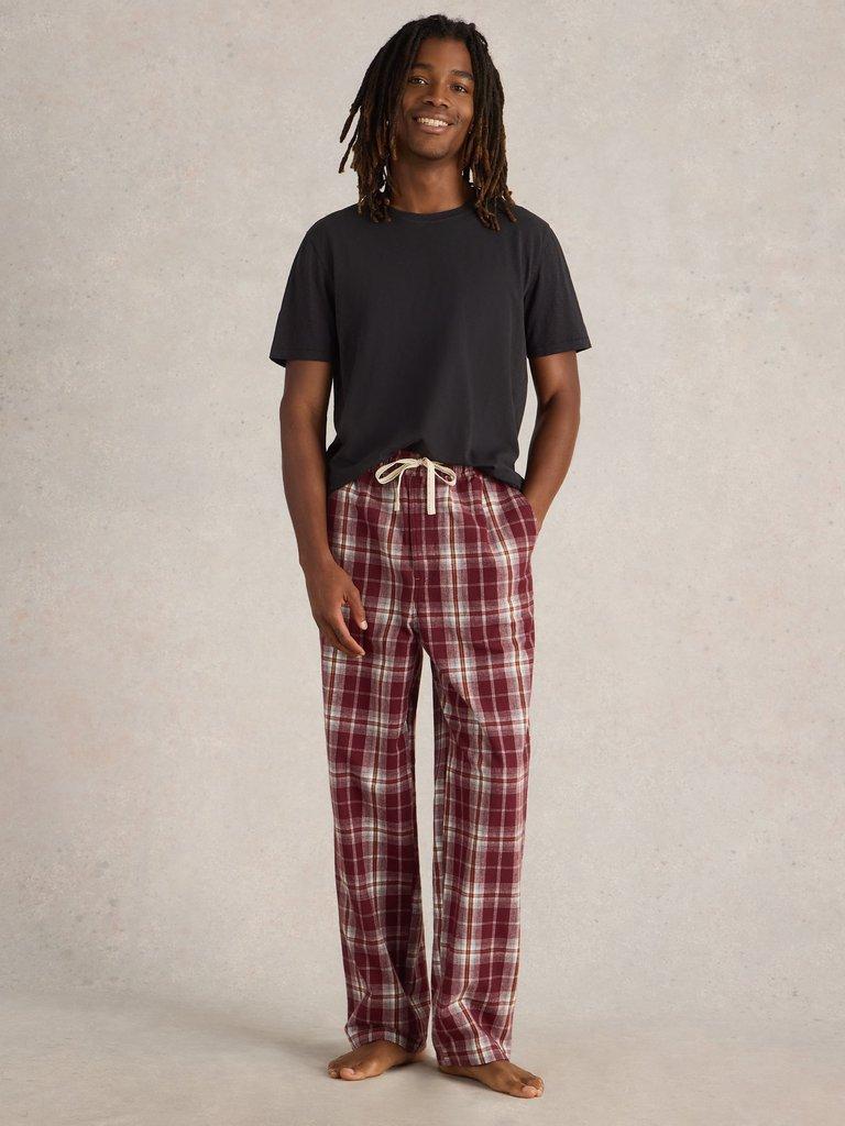Moorland Flannel PJ Trousers in PLUM MLT - MODEL FRONT