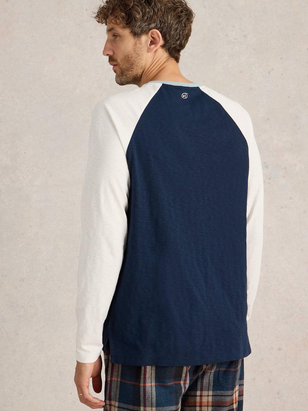 Robbie Raglan Top in NAVY MULTI - MODEL BACK