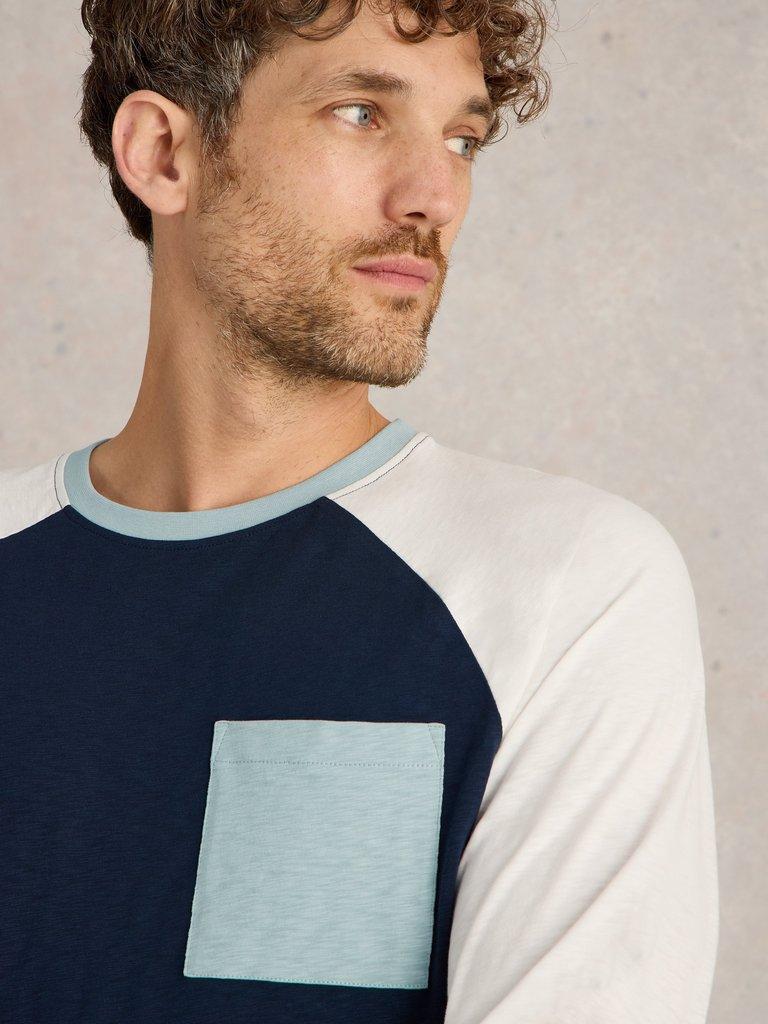 Robbie Raglan Top in NAVY MULTI - MODEL DETAIL