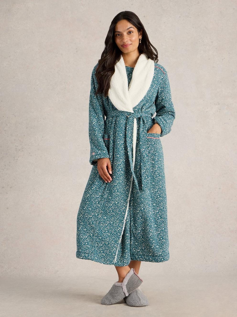 Ava Lined Dressing Gown in TEAL PR - LIFESTYLE