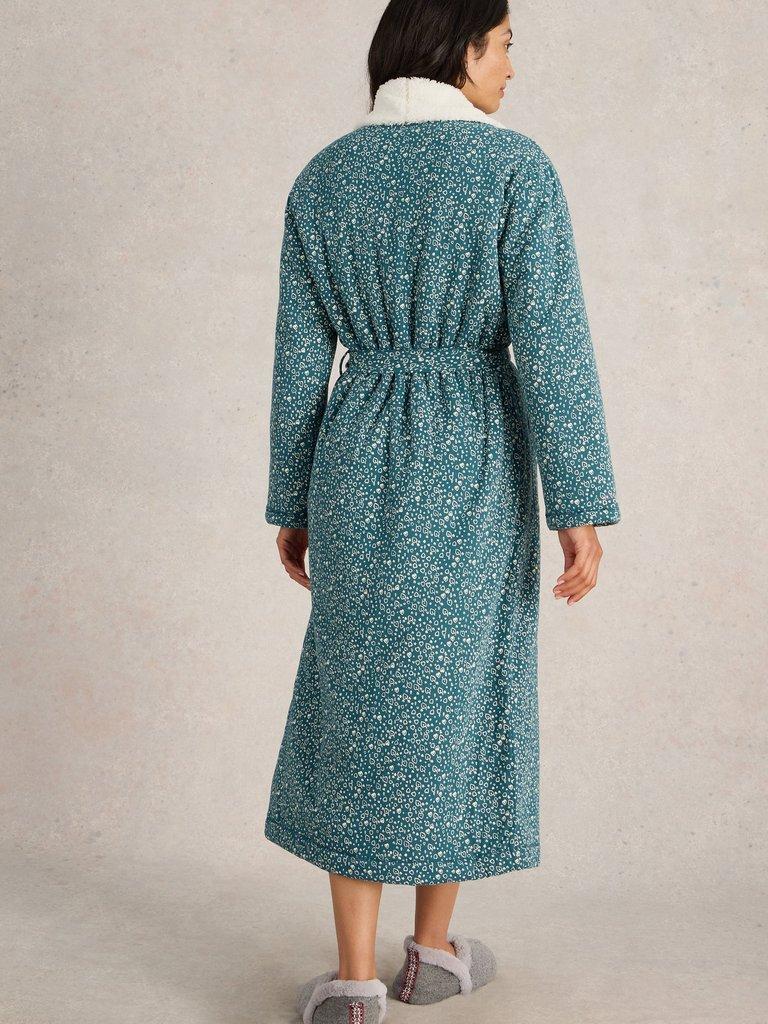 Ava Lined Dressing Gown in TEAL PR - MODEL BACK