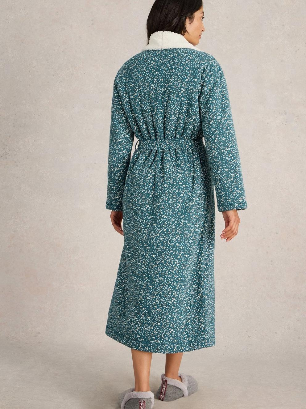 Ava Lined Dressing Gown in TEAL PR - MODEL BACK