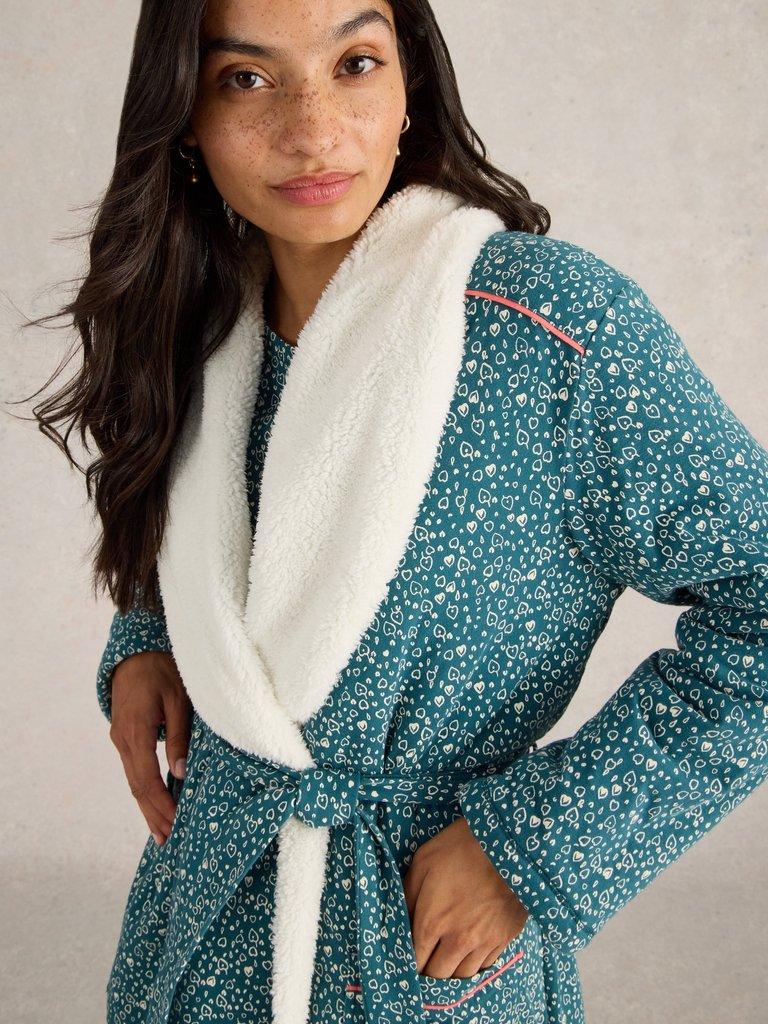 Ava Lined Dressing Gown in TEAL PR - MODEL DETAIL