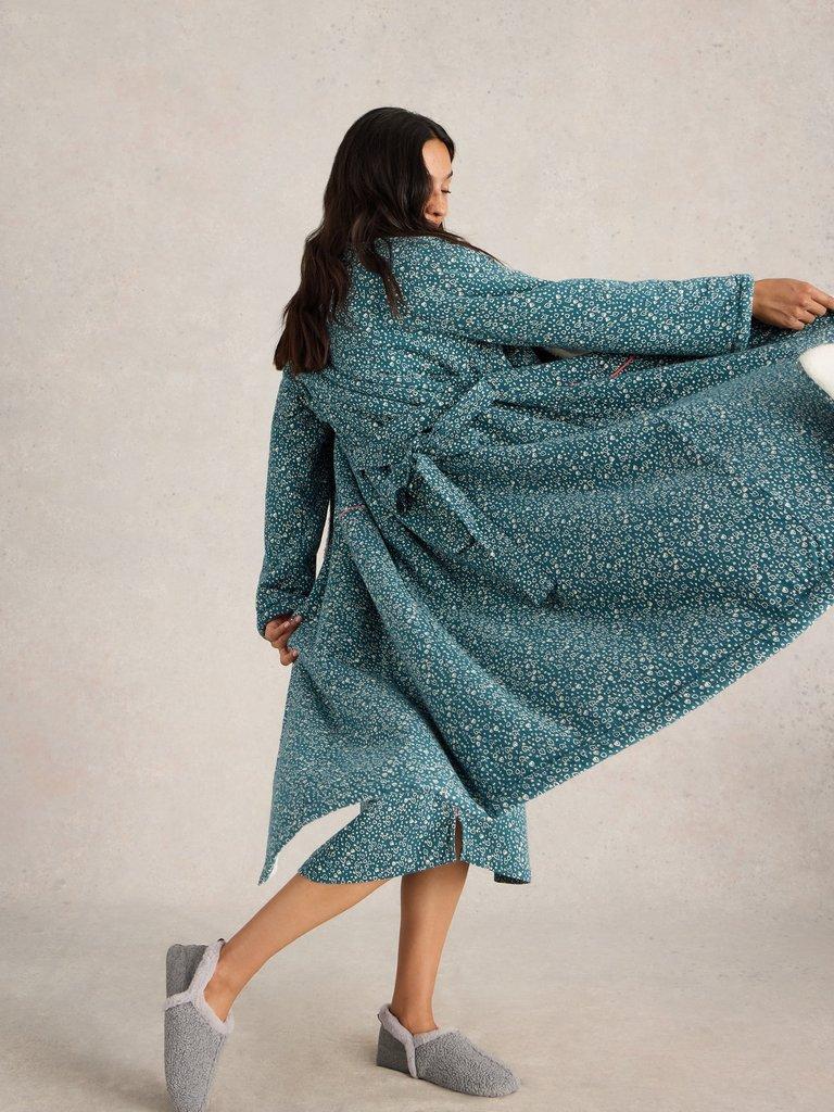 Ava Lined Dressing Gown in TEAL PR - MODEL FRONT