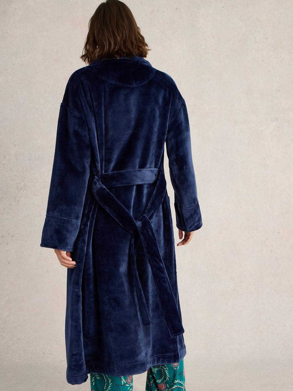 Clover Cosy Dressing Gown in DARK NAVY - MODEL BACK