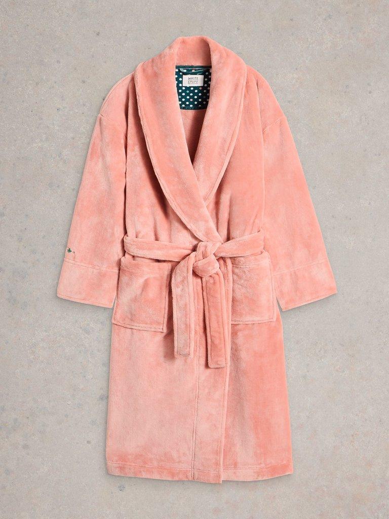 Clover Cosy Dressing Gown in MID PINK - FLAT FRONT